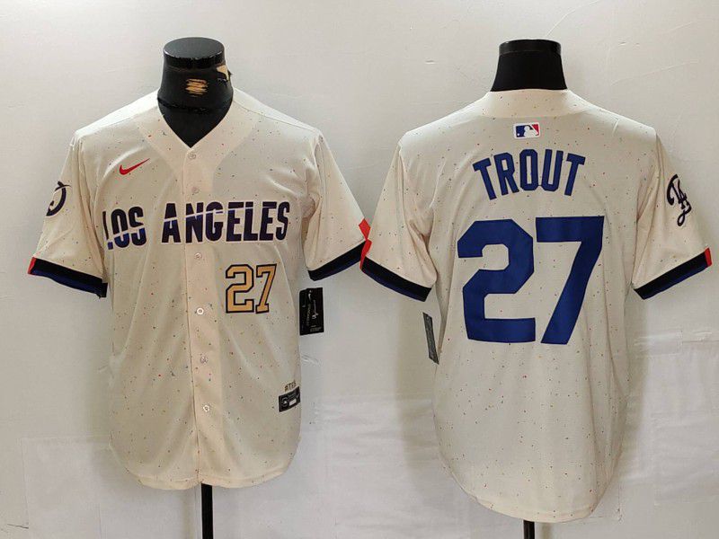 Men Los Angeles Dodgers #27 Trout Cream Fashion Nike Game MLB Jersey style 31